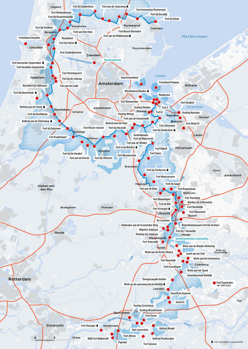 Kaart van de Stelling van Amsterdam en de Nieuwe Hollandse Waterlinie